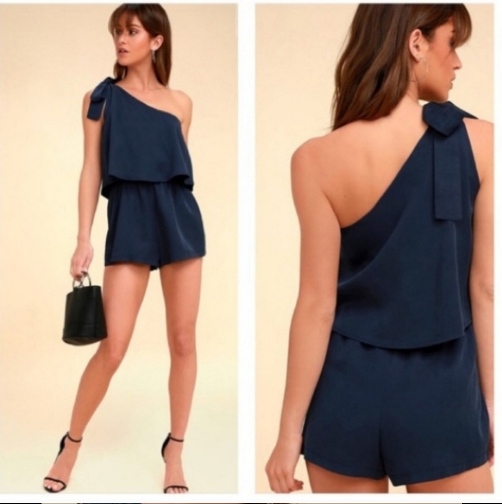 NWT Lulus Destined for Chicness Navy Blue One-Shoulder Romper XS - Picture 2 of 7